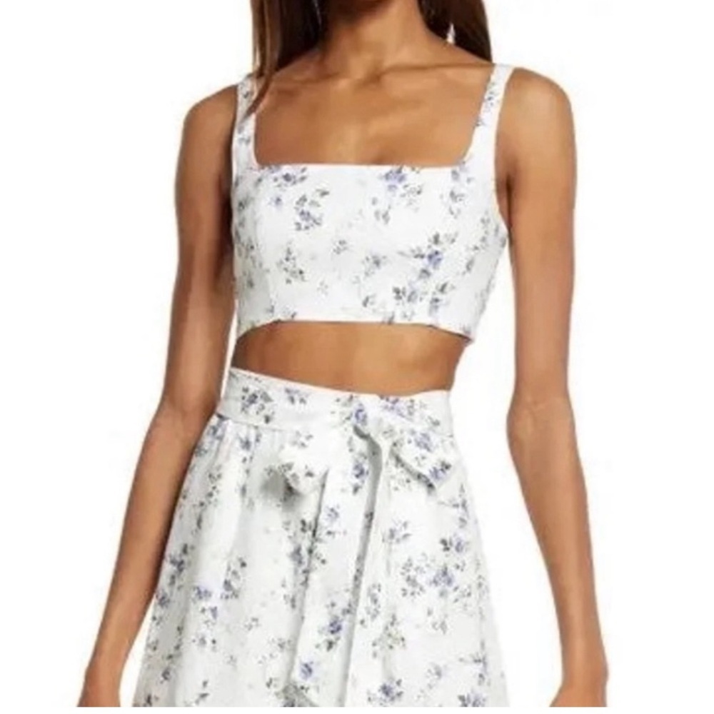 Reformation Size 8 Palm Crop Tank Top‎ Floral Print 100% Linen New With Tags